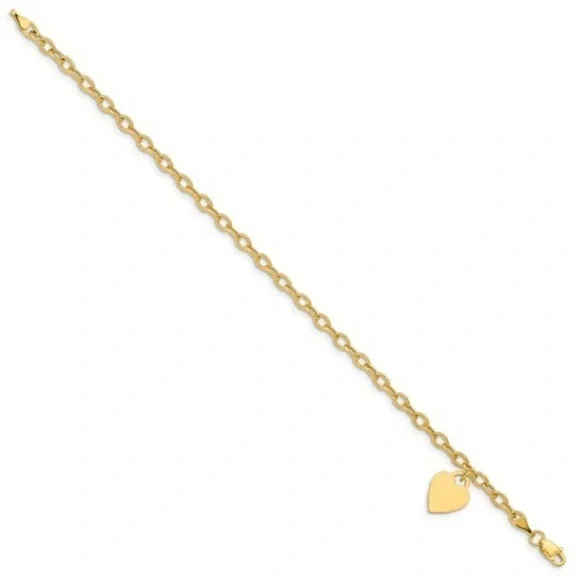 10k Gold Dangle Heart Charm Anklet: Timeless Elegance - Picture 3 of 3